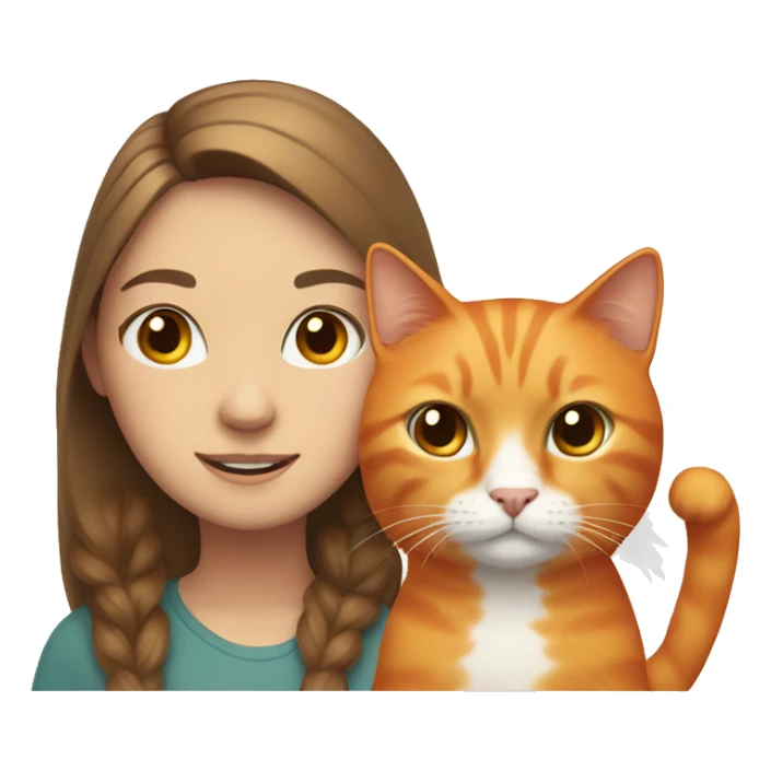 Orange cat with a fair-skinned girl with brown hair. sticker