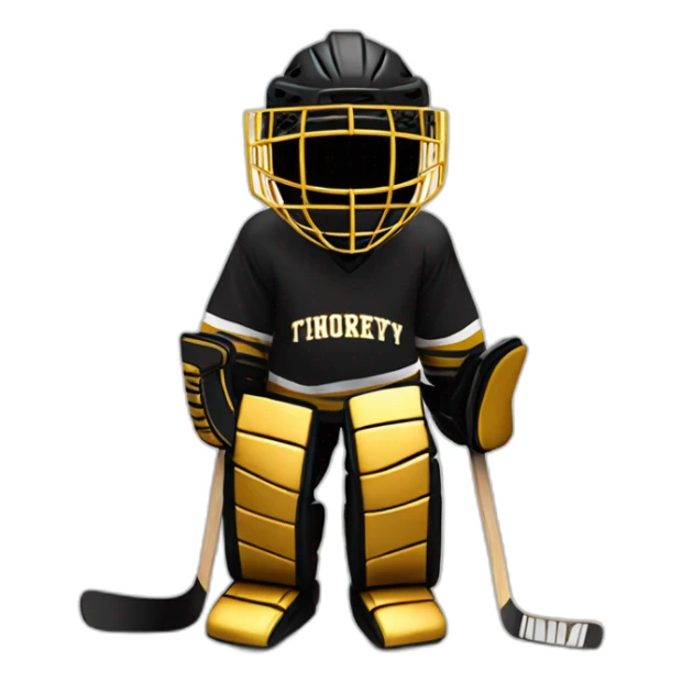 Ice hockey goalie with black and gold pads sticker