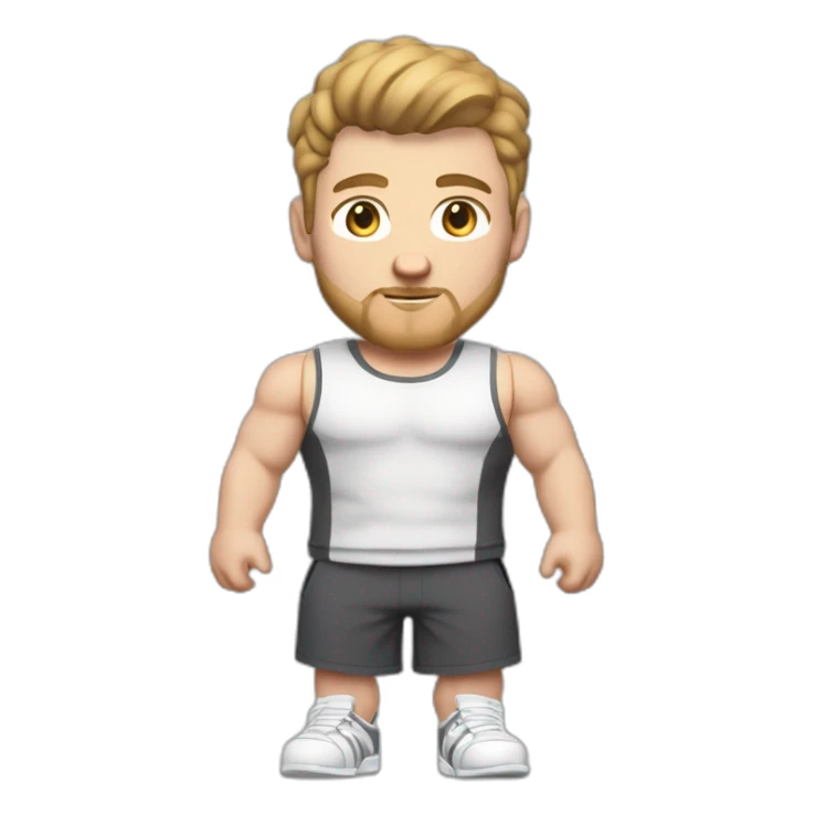 Full height Pale skinned fit man With biceps, Realistic eyes and mouth, light brown hair and stubble In dark gray sleeveless mike, black oversize sports shorts, watch and white sneakers. sticker