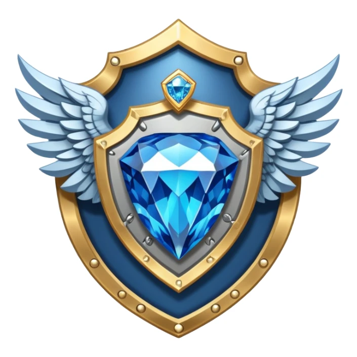 Shield with wings and a big blue diamond in the center and VIP label sticker