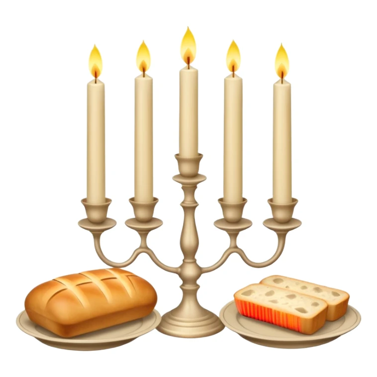 Shabbat two candles in pale beige candlesticks and halal bread  sticker