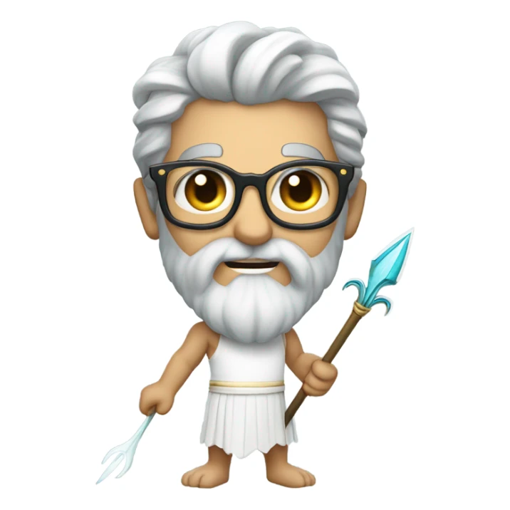 Poseidon with Trident and glasses. white dress. smile . eye blink sticker