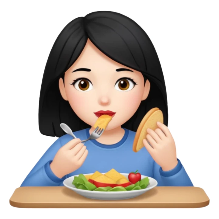 girl with black hair eating lunch sticker