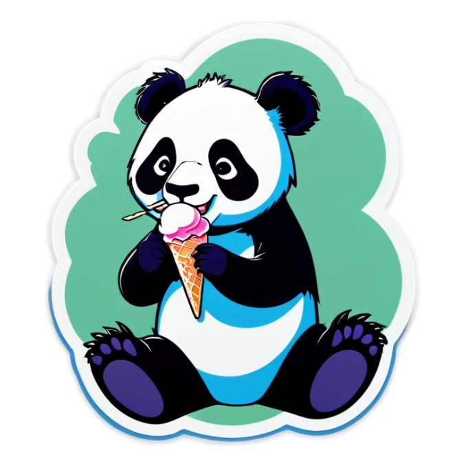 Panda eating ice cream sticker