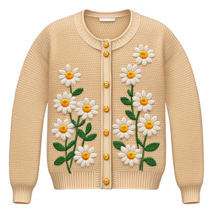 beige crocheted cardigan embroidered with small daisies sticker