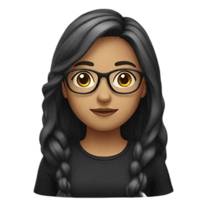 Girl with long hair and with glasses and black shirt sticker