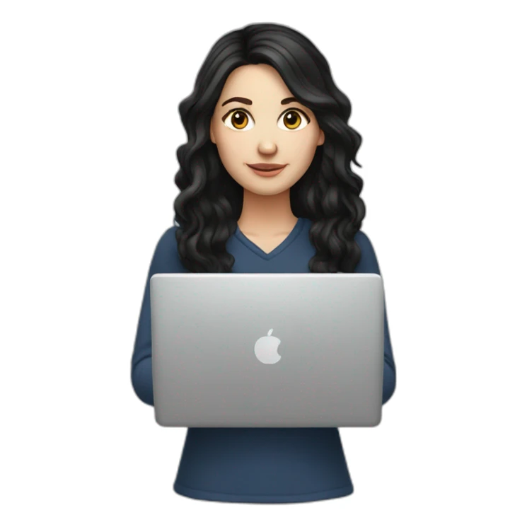 white girl dark hair with laptop sticker