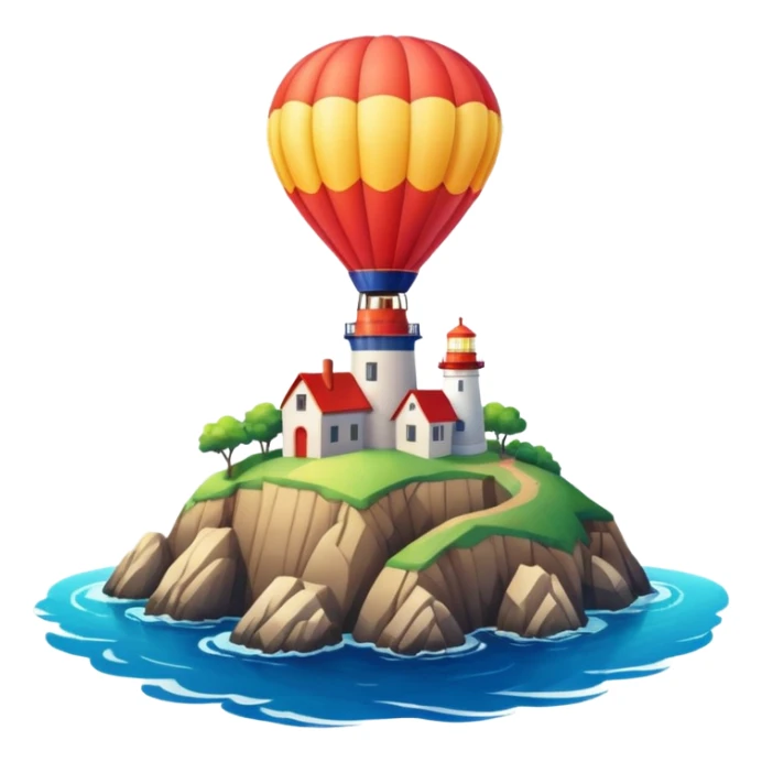 Hot air balloon above a scenic ocean with a lighthouse sticker