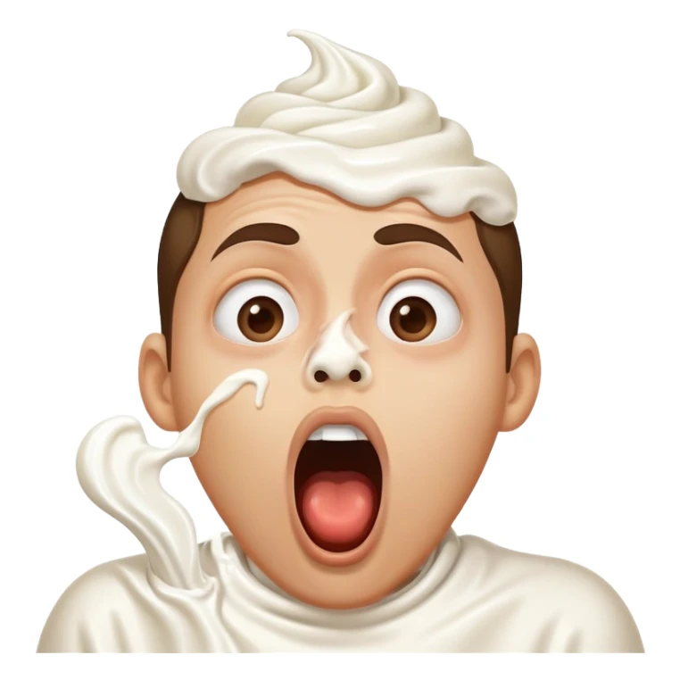 shocked face, whipped cream on upper lip and nose, big open mouth sticker
