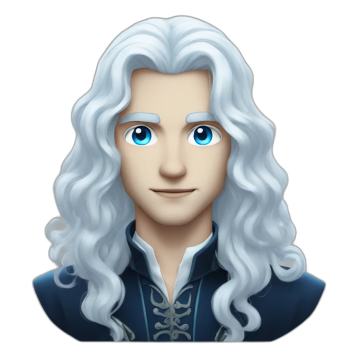 pale handsome vampire prince with long wavy white hair and light blue eyes sticker