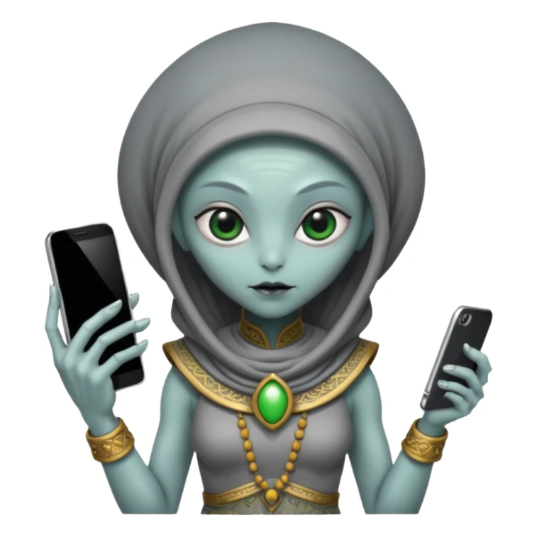 alien with persion crawl custome dress and smartphone sticker
