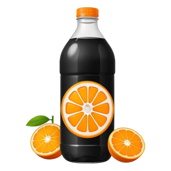 Create a drink in a plastic bottle with a black liquid named Kofola and orange sticker