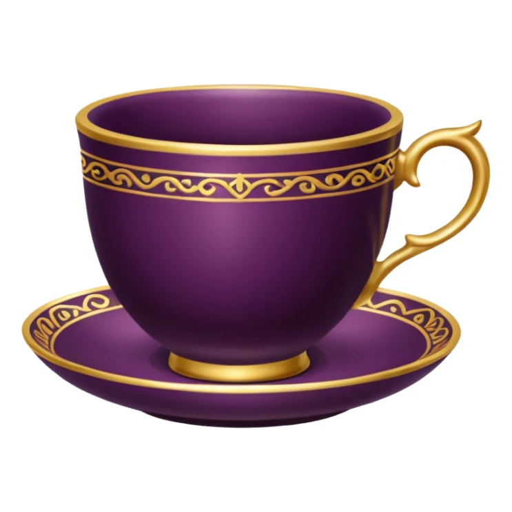  realistic modern day dark plum color expensive tea cup with 14k gold pattern  sticker