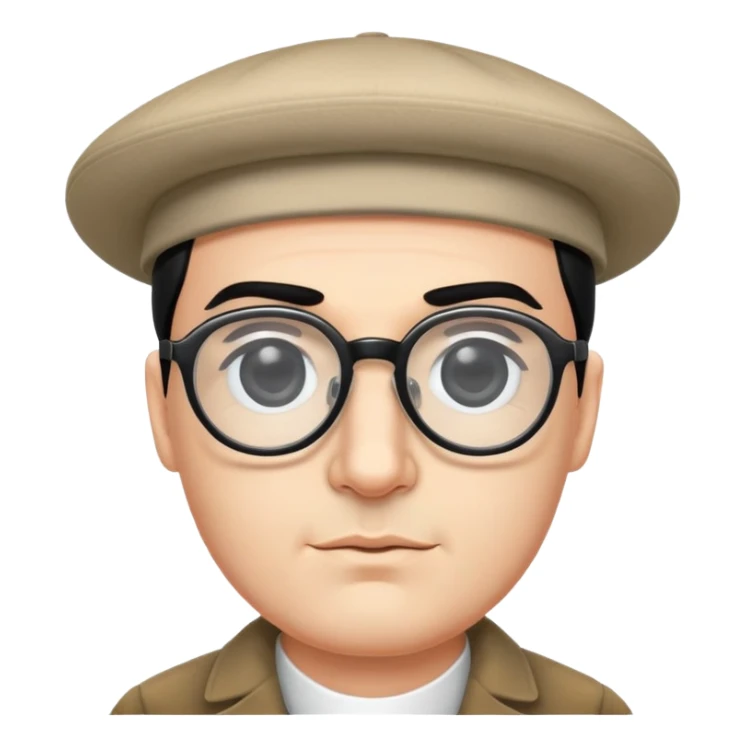 A man with black eyes and eyebrows, wearing a hat and big glasses. sticker