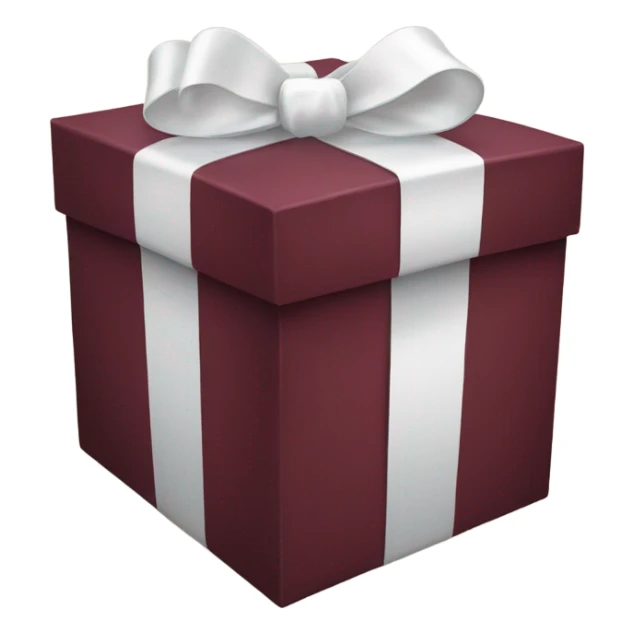 Burgundy coloured gift box with a white bow sticker