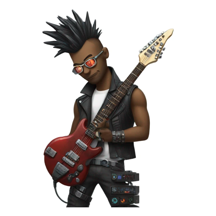 cyberpunk rockstar, mohawk,  mechanical sci-fi electric guitar sticker