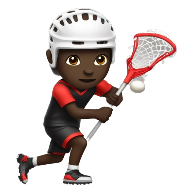 A dark skin colored boy playing lacrosse with a black and red jersey. sticker