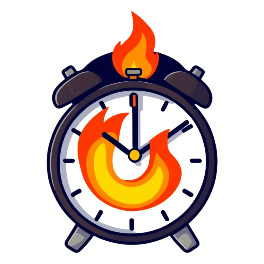 cartoon sticker of a clock on fire sticker