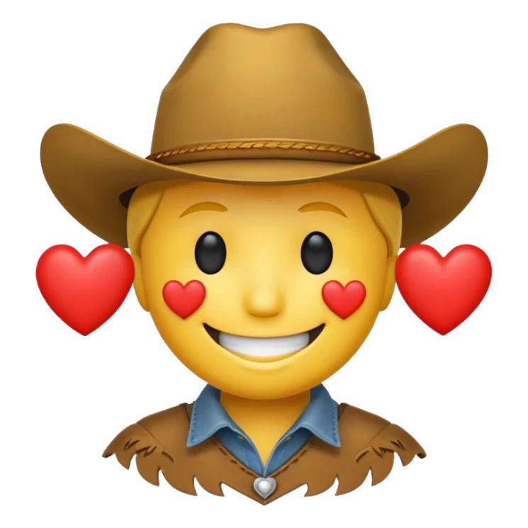 Smily face with cowboy hat and hearts sticker