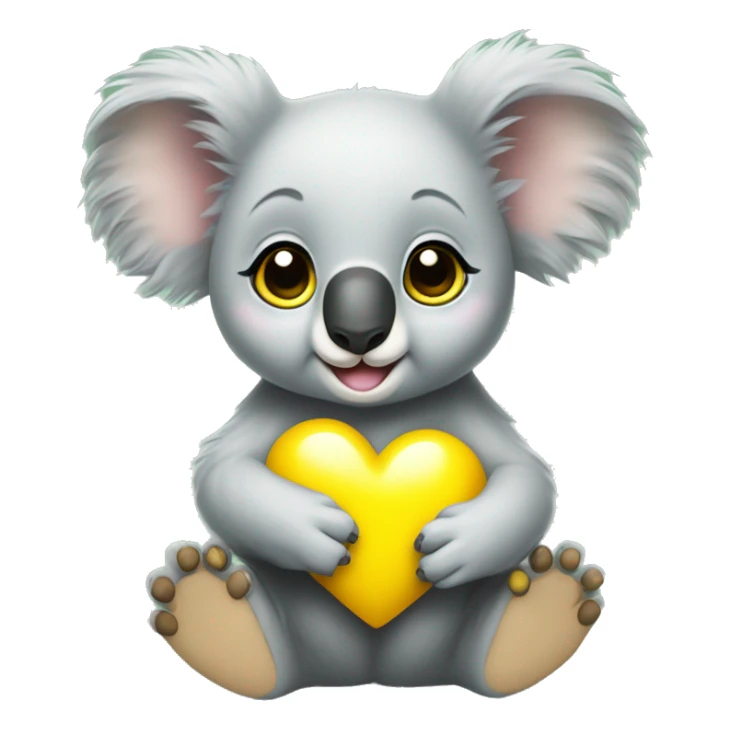 Baby koala with yellow heart in its paws  sticker