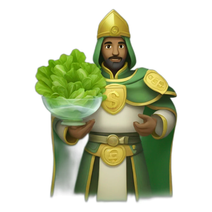 Saladin with green salad and money in his hands sticker