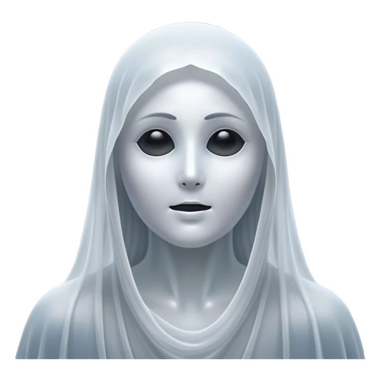 Cinematic Noble Ghost Portrait Emoji, Ethereal and dignified, with a flowing, translucent form in silvery-white hues, wispy and majestic, and a calm, otherworldly expression with deep, thoughtful eyes, simplified yet sophisticated features, highly detailed, glowing with a soft, spectral radiance, high shine, exuding regal mystery and quiet authority, with a soft glowing outline that captures the essence of a ghostly guardian drifting from another realm! sticker