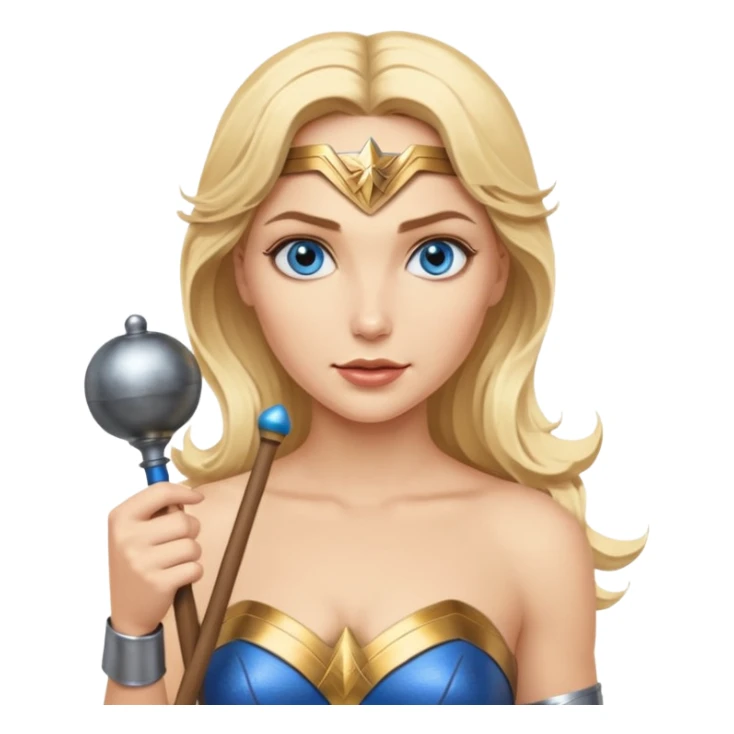 Blonde blue eyes Wonder Woman holding bell and baton sticker