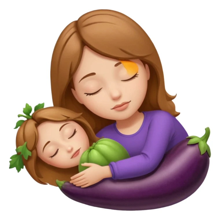 Girl with light brown hair asleep dreaming about eggplant sticker
