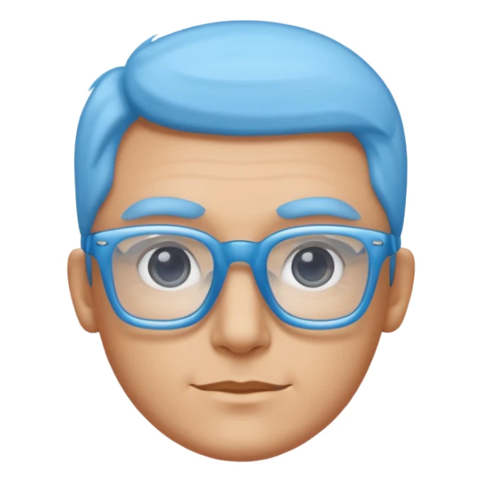 A 3D cartoon sky-blue square spectacle, slightly thick frame, glossy surface,Only glasses. sticker