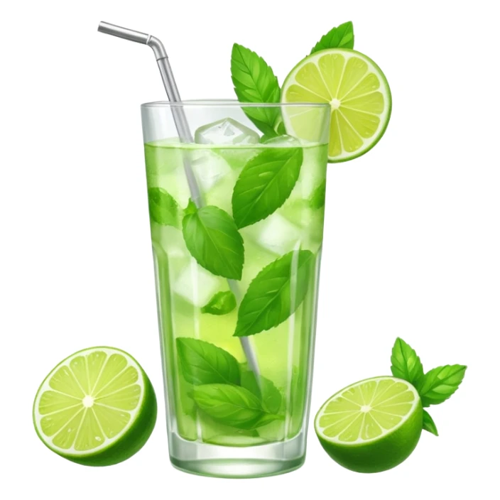 Mojito – tall glass with lime, mint leaves, and ice sticker
