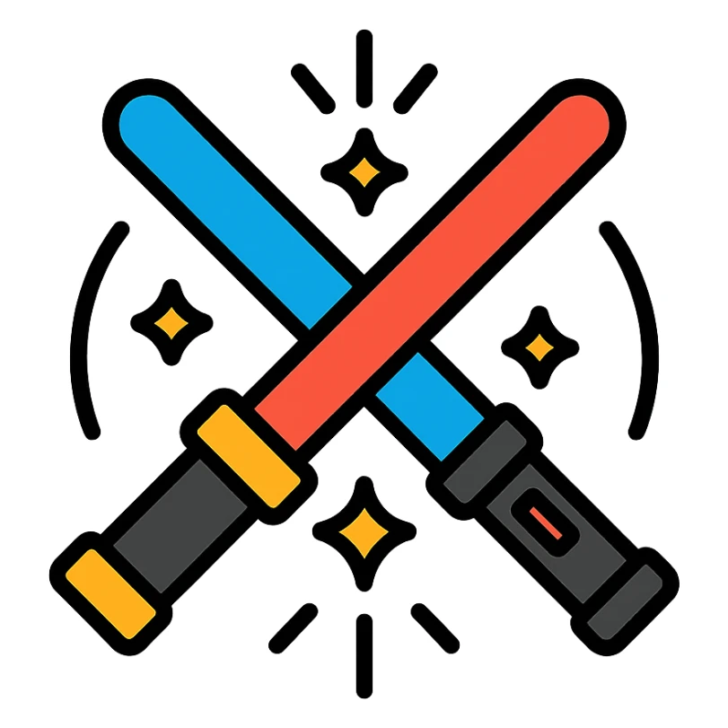 two lightsabers (one blue, one red) striking together, with stylized sparks and curved motion lines sticker