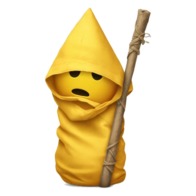 a sad yellow emoji turned around with a bindle on his back sticker