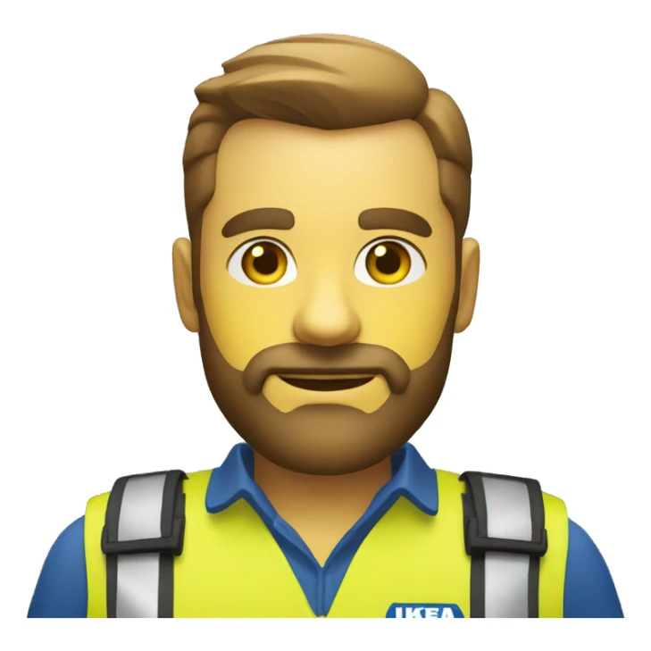 Ikea manager blue eyes beard with laptop and yellow security vest sticker