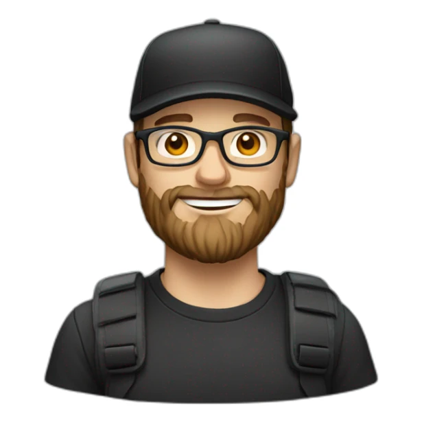 white man wearing a black cap with dark brown beard and glasses sticker