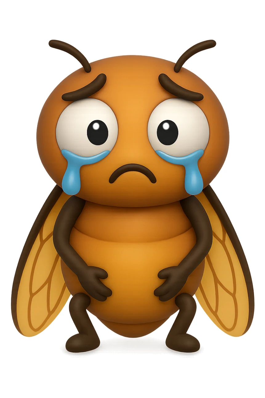 EMOJI STILE IPHONE 3D DI una cicala triste che si tocca le cosce e piange perché non le piace il suo fisico, posa frontale, fagli gli occhi bianchi , non solo la pupilla sticker
