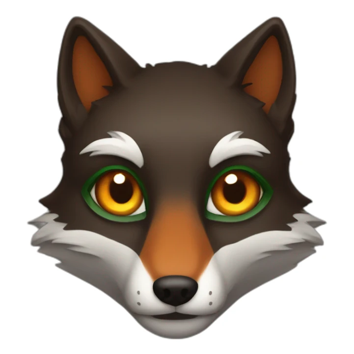 a small dark brown fox with orange eyes with a dark green hood sticker
