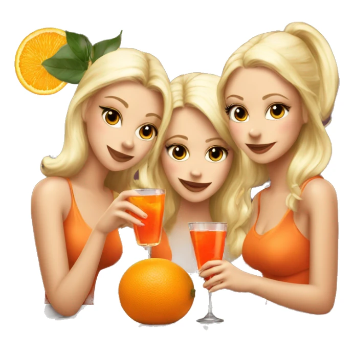 Three beautiful blond girls drinking aperol sitting on oranges sticker