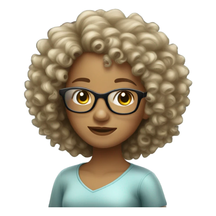 Curly haired  light skin girl whit clear glasses sticker