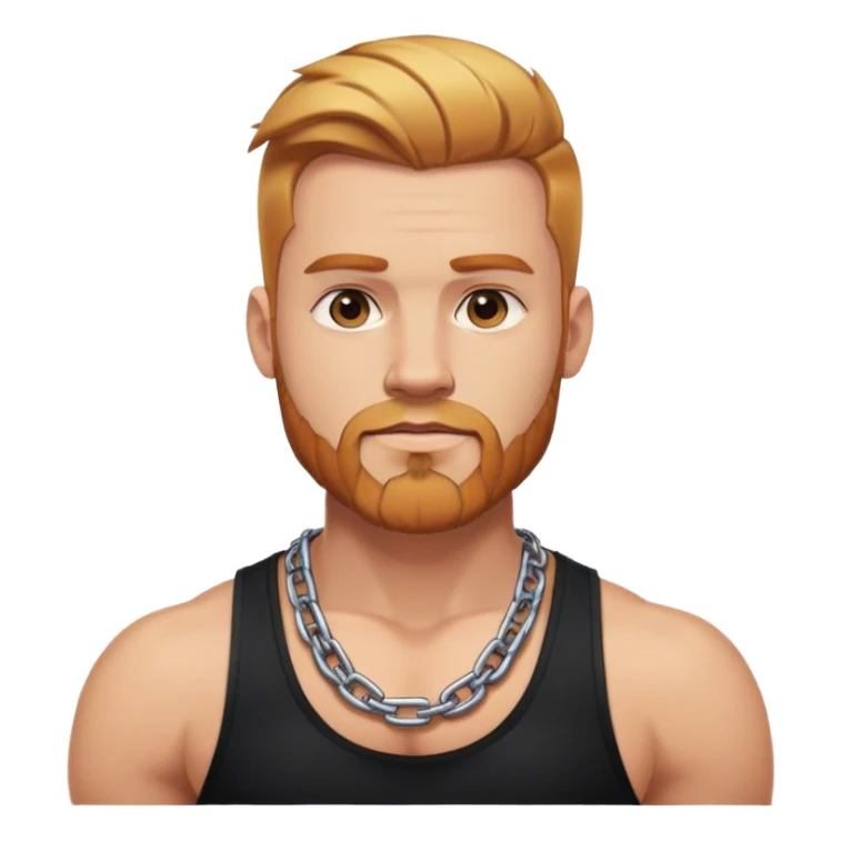 Buff man selfie with thick chain link necklace and reddish blonde hair and beard with shaved sides of head and blond highlights on top in black tank top sticker