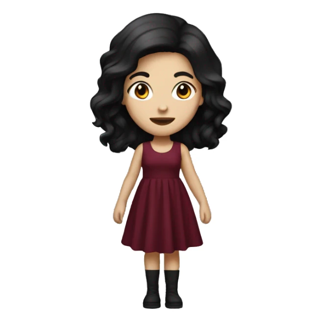 White Girl with black hair wearing maroon dress standing sticker