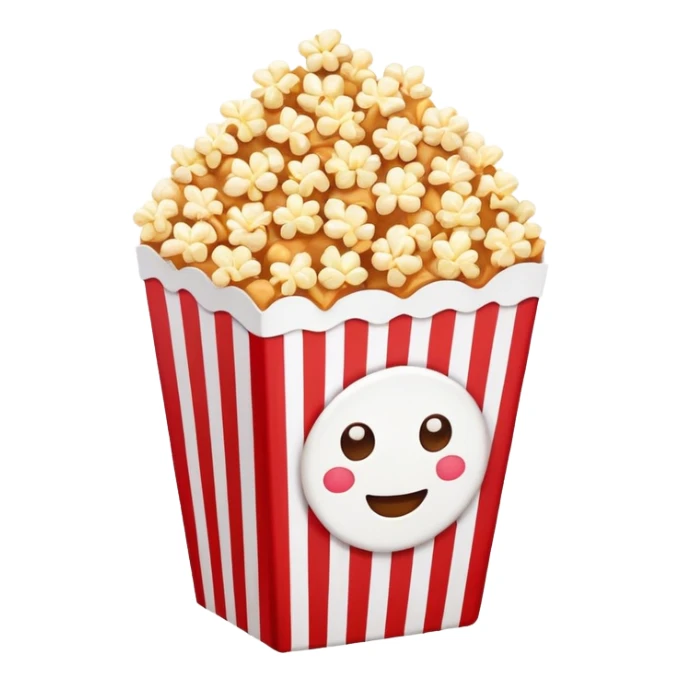 minimalist sweet popcorn emoji style, red and white popcorn box, caramel popcorn sticker