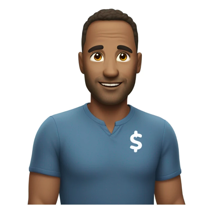 Handsome 40 year old man under blue sky with a $ symbol on his forehead  sticker