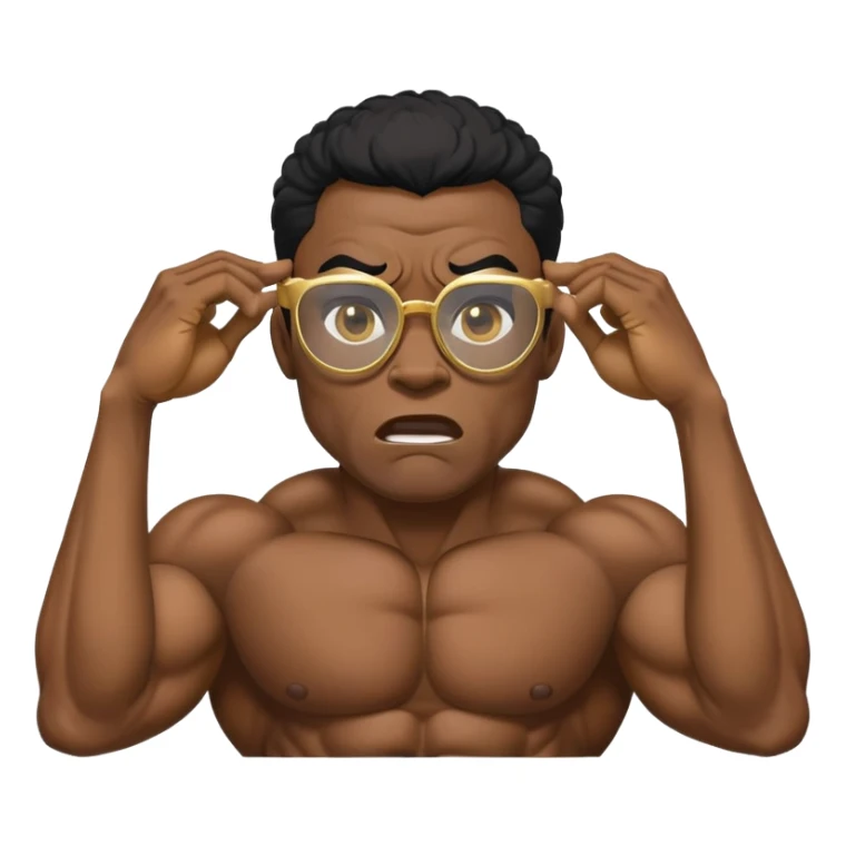 black bodybuilder with gold glasses frustrated pulling hair sticker