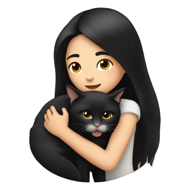 girl with very long black hair hugging a cat  sticker