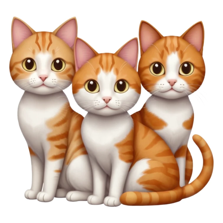 3 sibling cats all different natural colours; 1 is ginger and white, the next is brown tabby and white and the third is a calico sticker