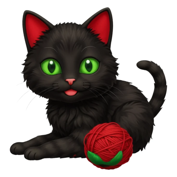 happy black cat playing with small ball of wool sticker