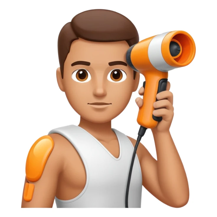 person using a massage gun on their shoulder sticker