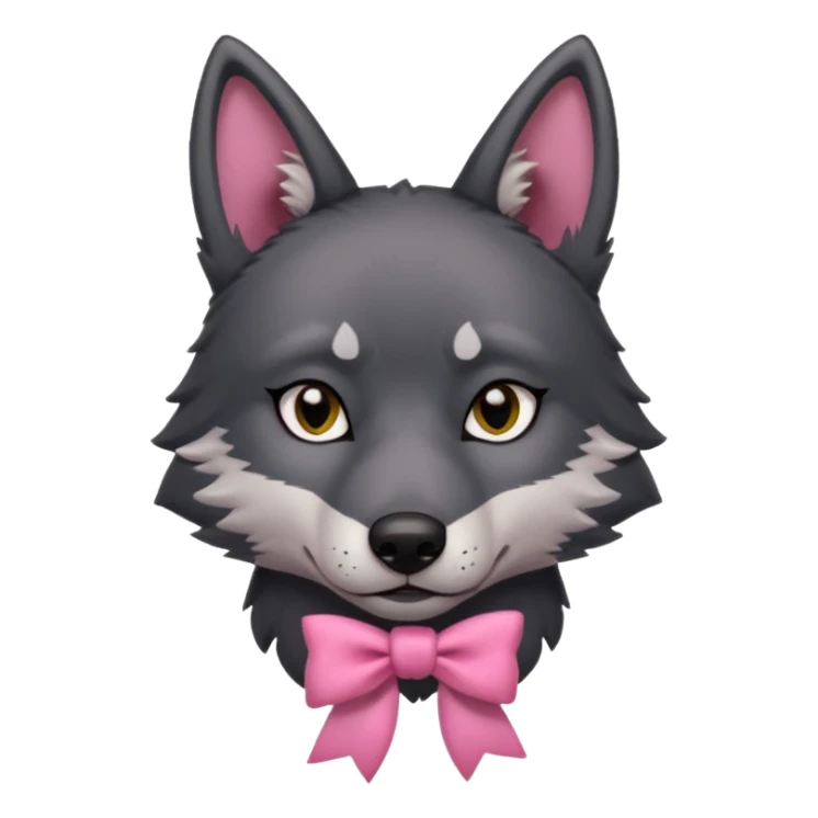 Pleading sad Face cute dark grey  black wolf with a pink ribbon on his ear head sticker