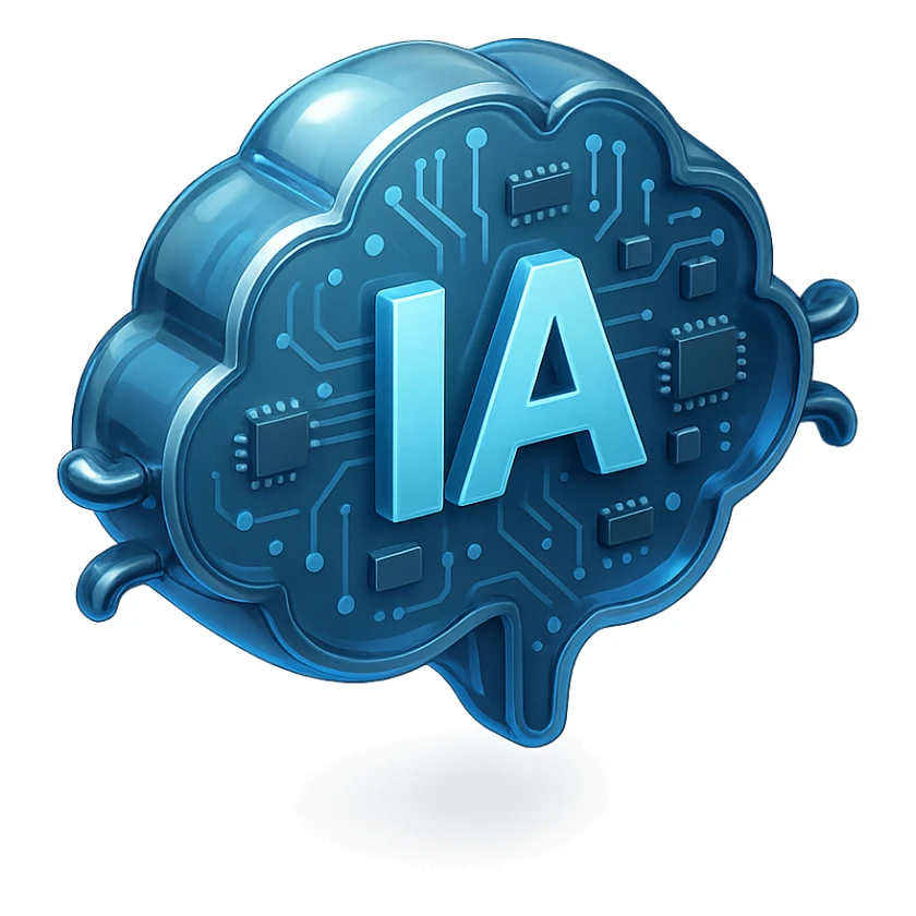 inteligencia artificial, estilo futurista, tonos azules y metálicos, fondo oscuro sticker