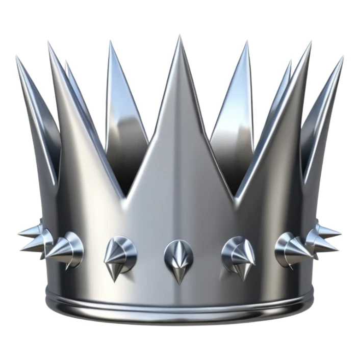 A spiked crown emoji made of silver chrome, sharp yet rounded metallic spikes, glossy reflections, aggressive luxury swag aesthetic, iOS emoji style, centered, clean white background sticker